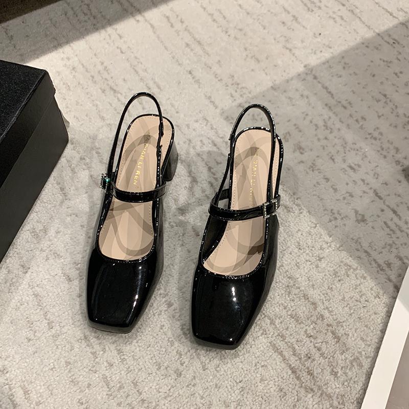 Spring Shoes for Women Mary Janes Black Patent Leather Square Toe Sexy Party Square Heel Ladies Shoes Zapatos Para Mujeres