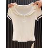 Contrasting Color Polo Collar Short Sleeve Women's Top - New Summer Style