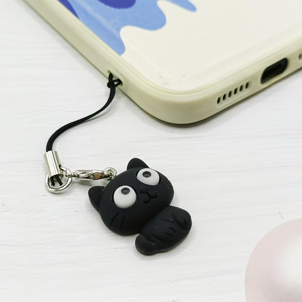 1 Roztomilý kočičí přívěsek na šňůrku k telefonu, Rozkošný černobílý design kočky, Vhodný pro pouzdra na telefony, Tašky a pouzdra na sluchátka