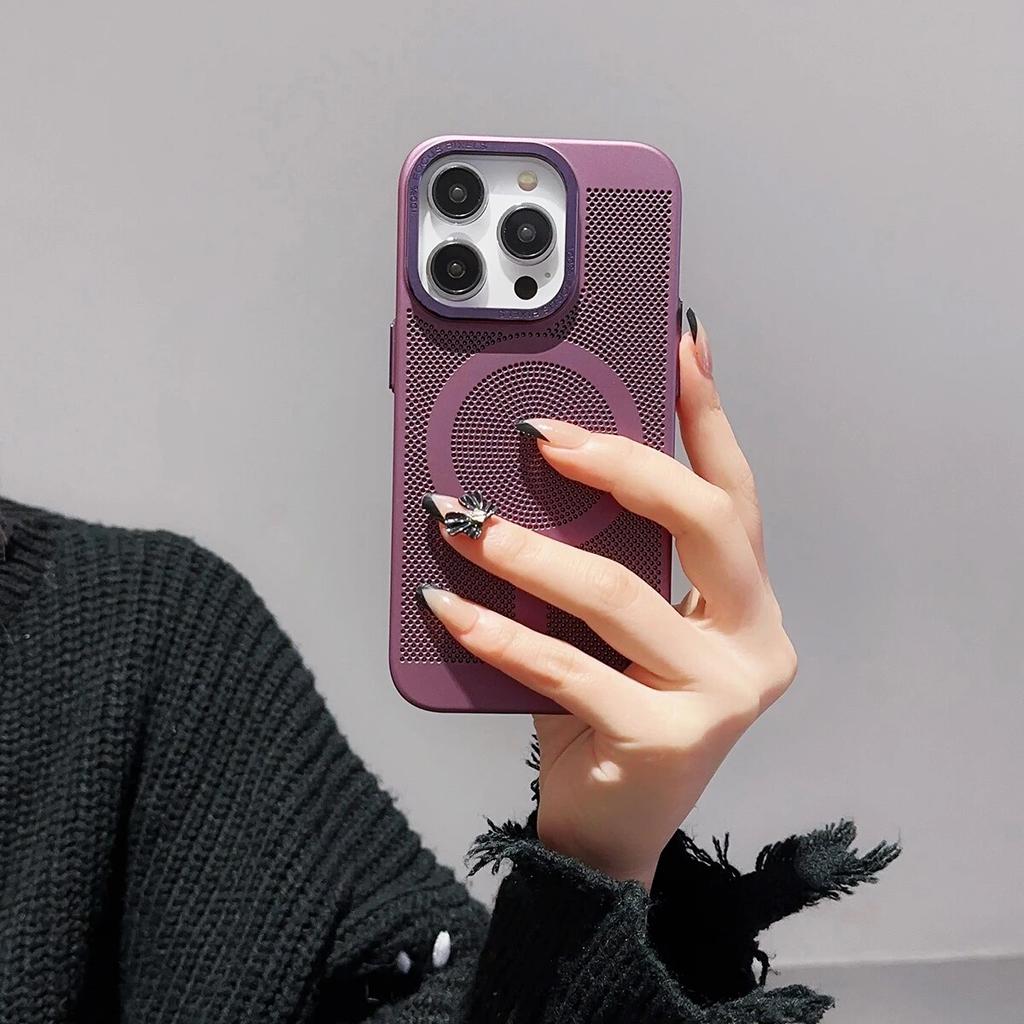 Copertă din spate magnetică, cu grilă mată, respirabilă, pentru iPhone 15 14 13 12 11 Pro Max Plus, huse pentru telefoane Magsafe, rezistente la șocuri, cu disipare a căldurii