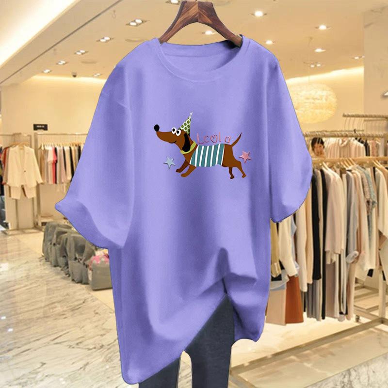 Pure cotton new short-sleeved t-shirt women's loose dopamine wear niche printed top bottoming shirt tide