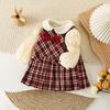 Plaid Fleece-Lined Girls' Dress - British Academy Style for Autumn/Winter