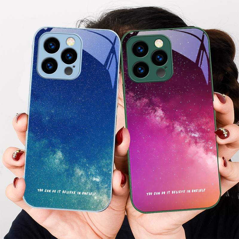 Brilliant Starry Sky For IPhone 16 Plus 15 14 13 12 Mini 11 Pro Max X XS XR 7 8 Plus 2022 Tempered Glass Phone Case