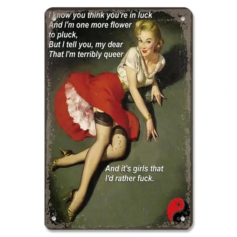 Σέξι κορίτσι καρφίτσα για κορίτσια Πλακέτα Vintage μεταλλικές πινακίδες από κασσίτερο Cola Beer Μεταλλική αφίσα αεροπλάνου ρετρό για μπαρ παμπ Club Αρχική διακόσμηση τοίχου