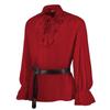 Medieval Long Sleeve Ruffled Puff Sleeve Top with Turn-Down Collar - Vintage Solid Color COS Costume Shirt