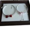 Tassel Pearls Rhinestone Choker Silver Shiny Neck Jewelry Adjustable Bow Beads Necklace  Daily