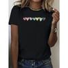 European Size Women's Casual Short Sleeve T-Shirt with Colorful Heart Graphic Print - Loose Fit Round Neck Breathable Top for Summer Parties
