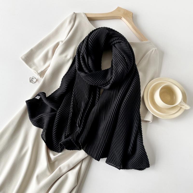 

Solid color imitation cotton and linen silk scarf pleated women 180 * 90 square scarf imitation silk scarf headscarf