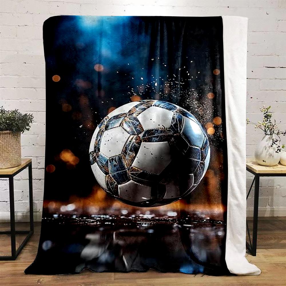 Soccer Ball with Dynamic Splash Design Flannel Blanket for Bedroom, Living Room, Sofa, and Nap Sofas