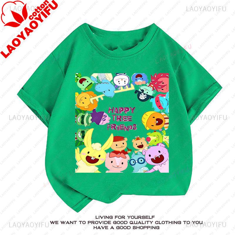 Camiseta Happy Tree Friends Estilo Kawaii Lindo Abrazos Dibujos Animados Gráfico Manga Corta Camiseta Oversize Casual Divertido Ropa Y2k