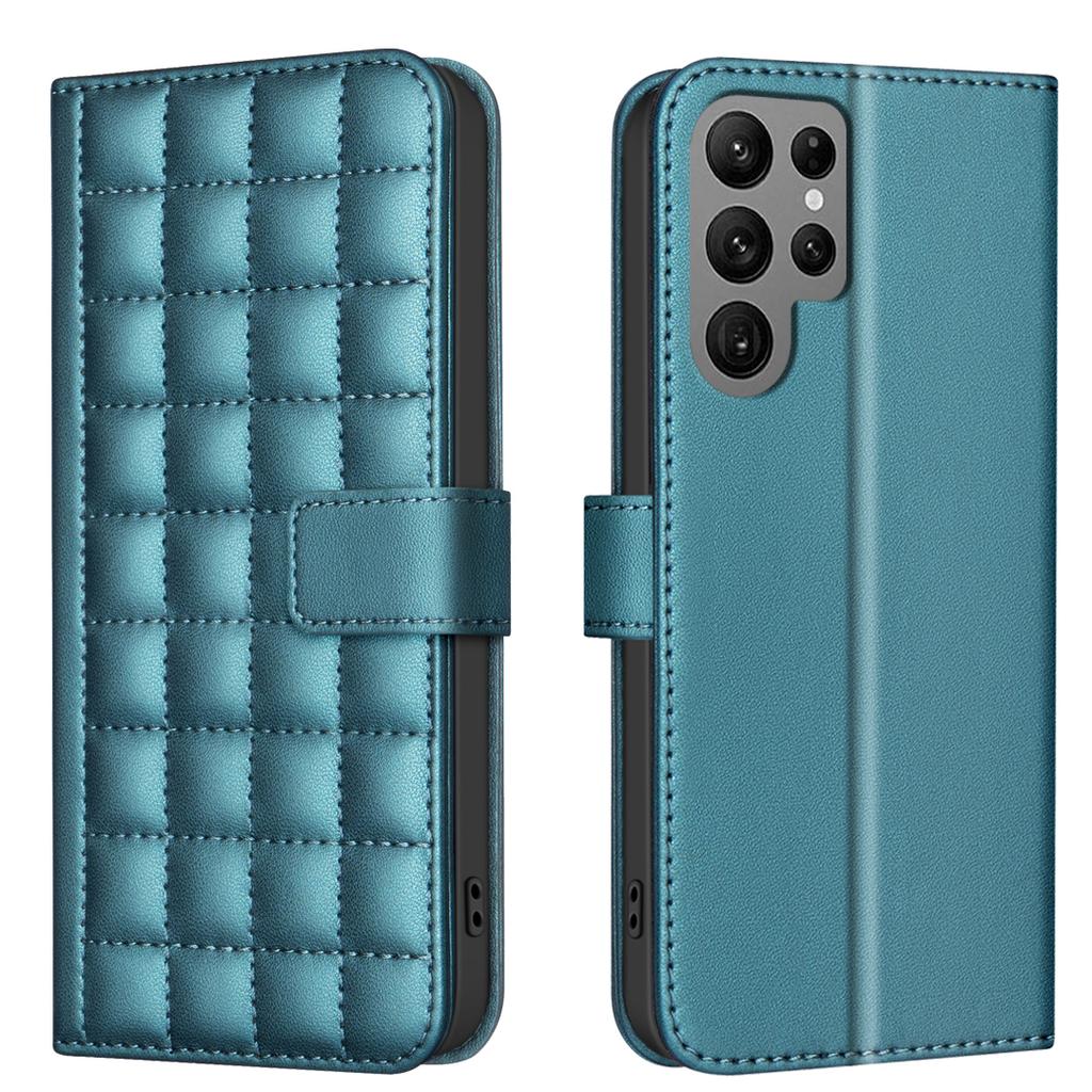 Kleine Handyhülle mit Klappständer und quadratischem Gitterdesign aus PU-Leder für Samsung Galaxy S21, S22, S23, S24, A12, A13, A14, A15, A52, A53, A24.