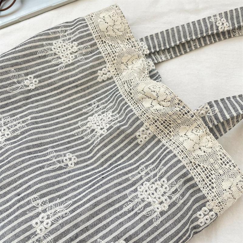 Big Pouch Tote Bag Lace Shoulder Bag With Ribbon Korean Style Simple Canvas Handbag Cloth Kawaii Large Capacity Bag Travel