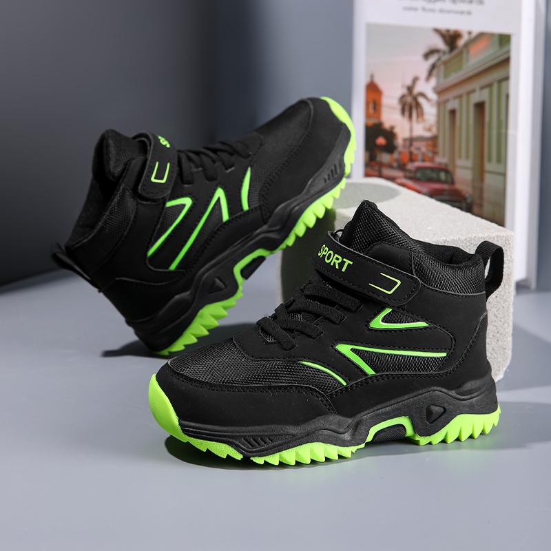 Boys' hiking shoes, made of Oxford fabric, with Velcro fastening, multi-functional, anti-slip, mid-cut casual sports shoes suita