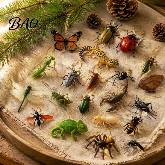 Unique Unboxing Experience 24-Day Christmas Countdown Calendar Box with 24 Insect And Reptile Acrylic Ornaments, 2D Creative Holiday Gifts Flat Animal