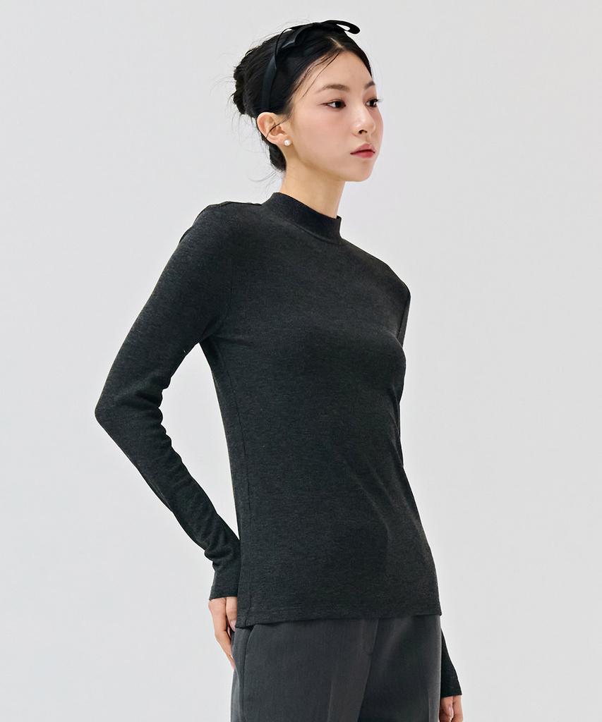 CHASECULT Women'S Basic Mock Neck T-Shirt - Charcoal Grey