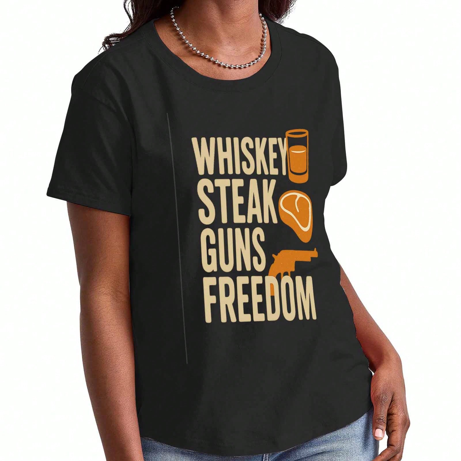 Whiskey Steak Guns Freedom Ladies Cotton T Shirt, Premium Cotton High Quality Print, Durable, Casual And Fashionable, Perfect For Parties And Daily Li S разноцветный