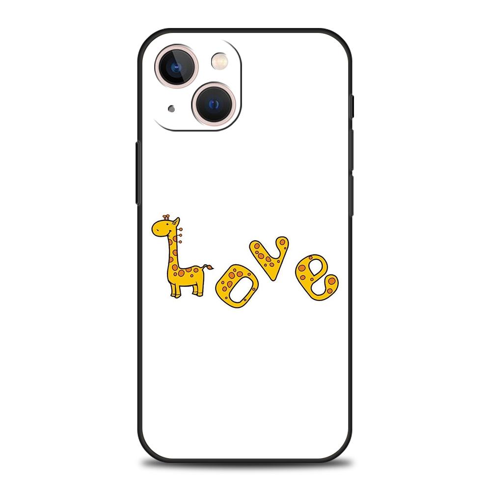 Luxury TPU Soft Phone Case For iPhone 16 11 15 14 Pro MAX 12 13 7 8 Plus X XR XS SE 2022 Black Cover Giraffe Illustration