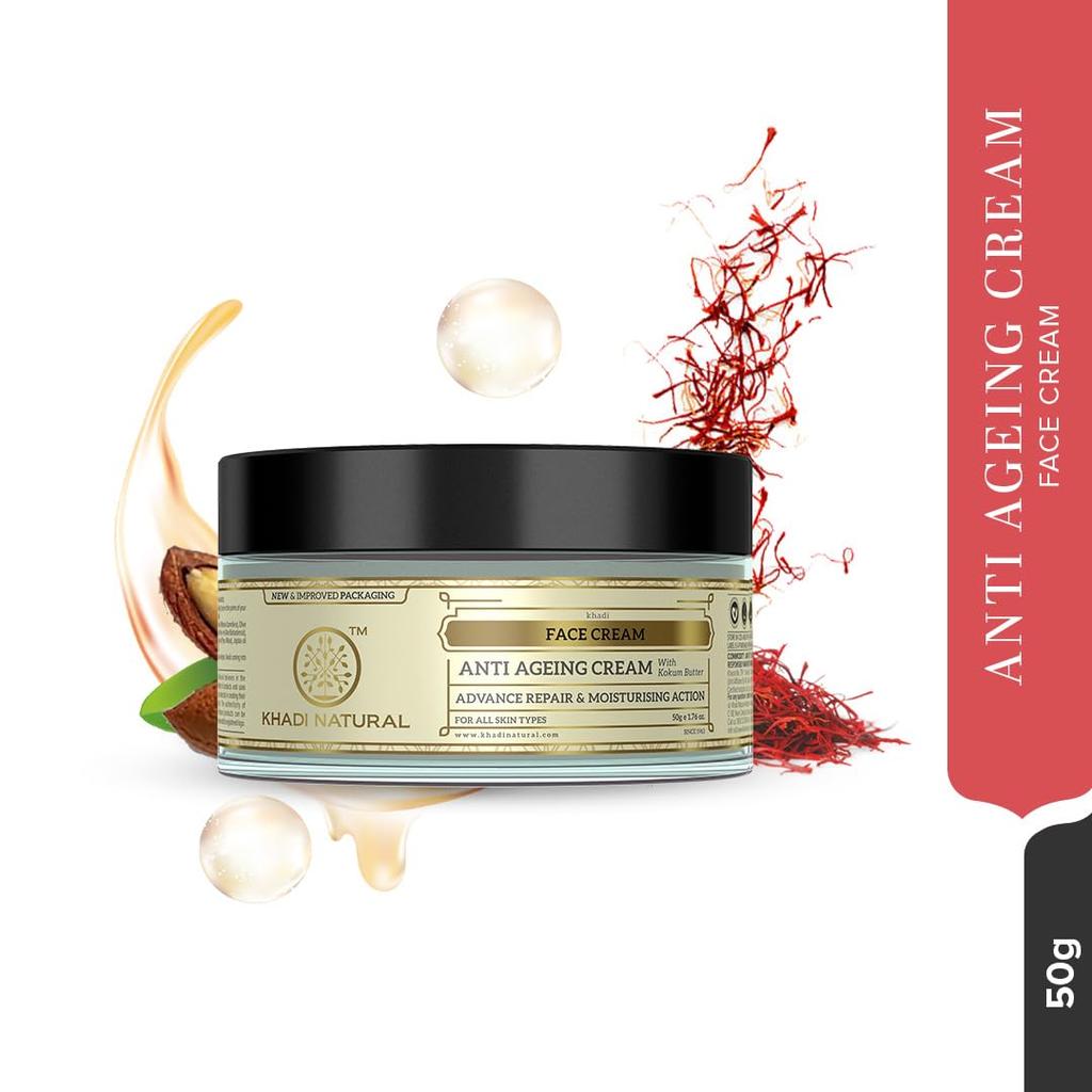 Khadi Natural Anti Ageing Face Cream For Wrinkles Hydration And Smooth Skin Care Suitable For All Skin Types 50 g