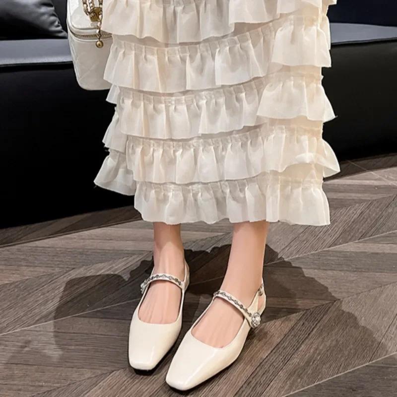 

Туфли на блочном каблуке, модные женские туфли, бежевые босоножки на каблуке с пряжкой и ремешком, Мэри Джейн, массивные, роскошные, удобные, черные, для девочек, новые, высокие и низкие 39 грязно-белый