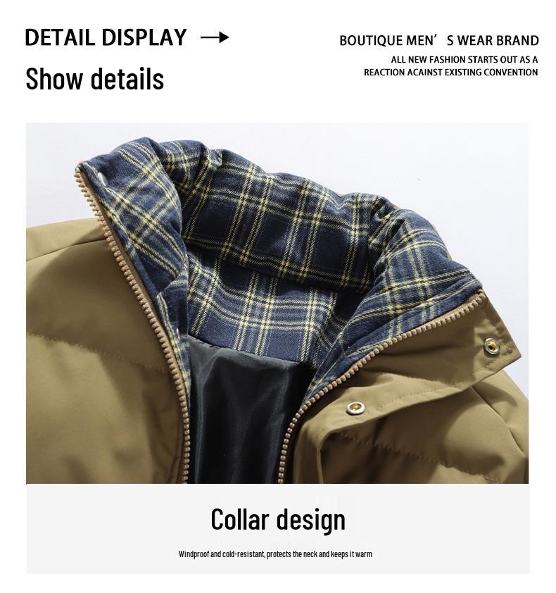 Stylish Patchwork Color Block Winter Cotton Jacket - Warm, Loose, Comfortable Stand Collar Coat.