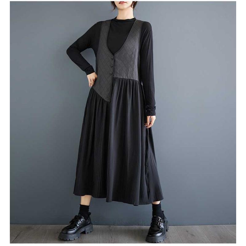 Niche Design Irregular Splicing V-neck Fashion Temperament Versatile Sleeveless Dresses