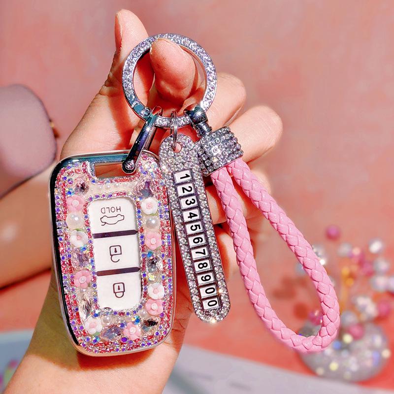 Langdong 12th Gen IX35 & Sonata 8 Rhinestone Key Cover: Drop-Proof, Full Wrap Protection