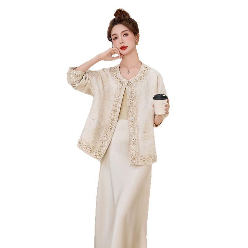 Women's 2025 Spring/Autumn Embroidered Jacquard Lace Round Neck Jacket YL717 - New Chinese Style