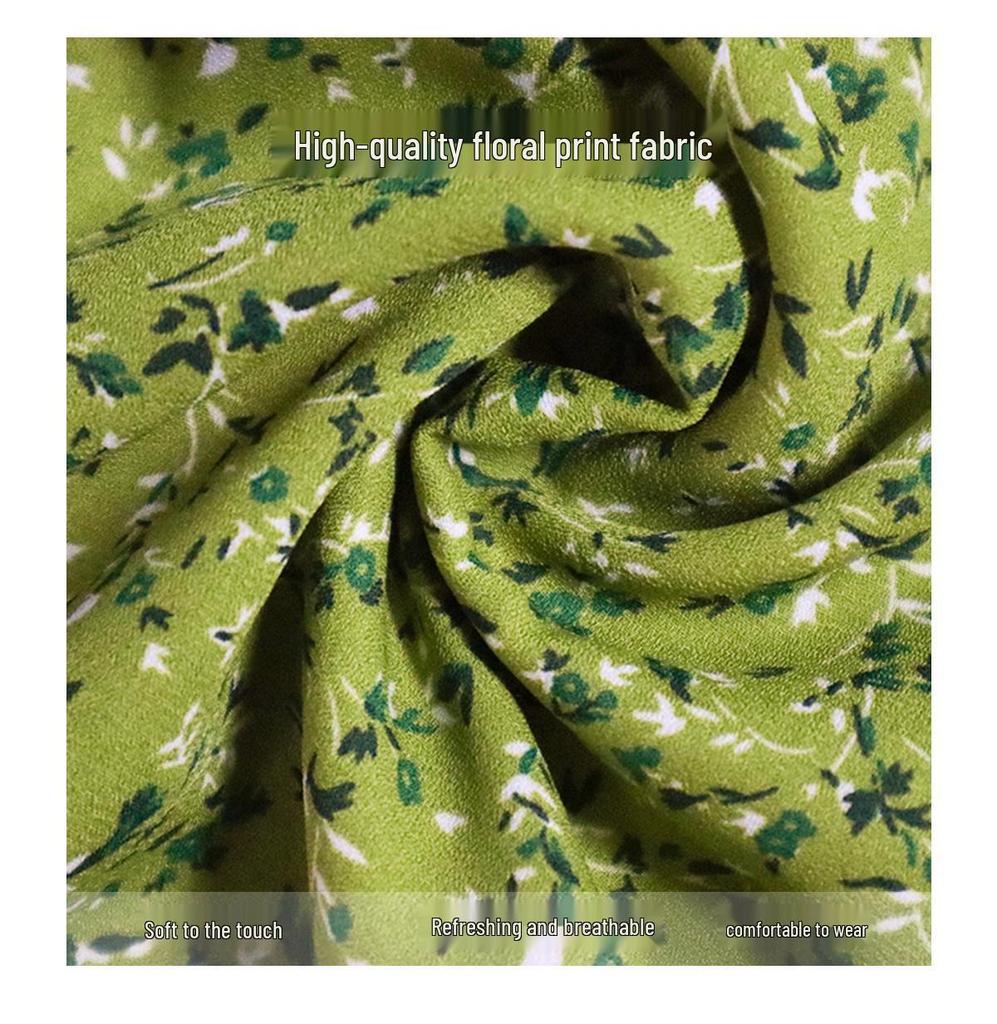 Er Yang Design French Floral Green Halter Neck Maxi Dress, V-neck Sleeveless Long Dress for Women