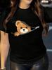 Cute Zipper Teddy Bear Graphic Print T-shirt