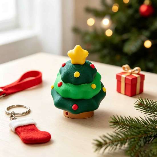 Holiday Party Favors Christmas Tree Fidget Clicker Keychain, 3D Printed Shaped Stress Relief Stocking Stuffers for Kids Toy, Sensory Figure
