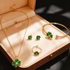 4pcs Advanced Sense Luxury stainless steel non-fading hypoallergenic green leaf jewelry set suitable for daily wear and holiday travel Also suitable