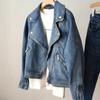 Wiosna Jesień Kobiety Casual Denim Kurtka Damska Moto Biker Płaszcz Vintage Lapel Kurtka Z Zamkiem Błyskawicznym