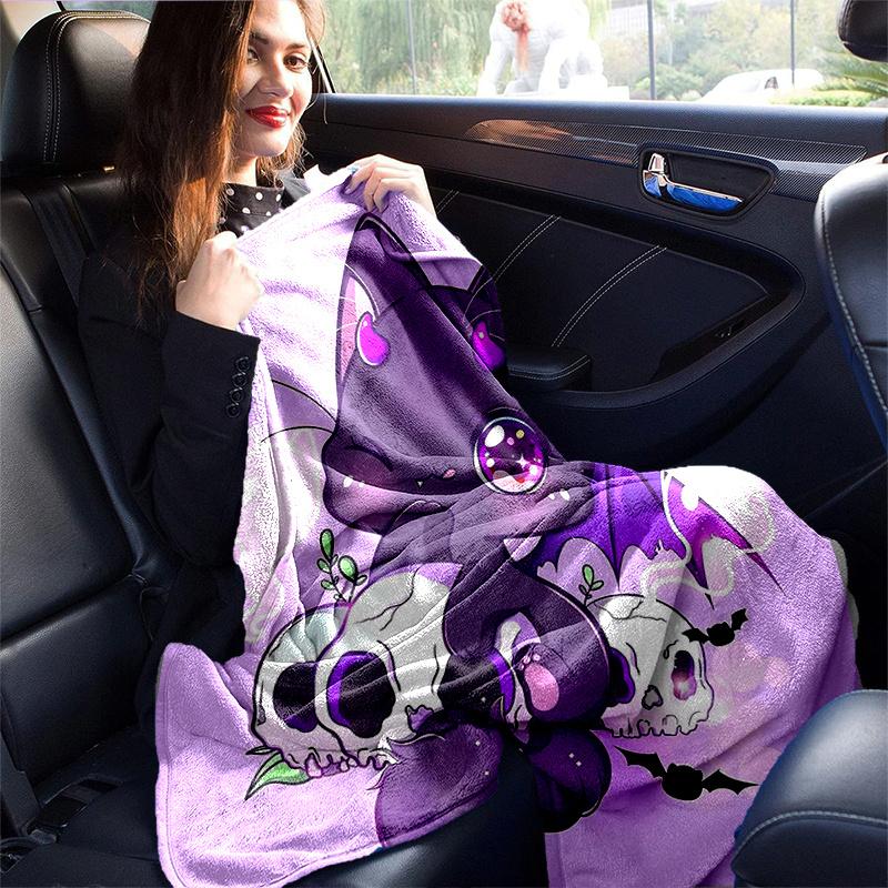 1pc Kitten & Skeleton Blanket  Soft, Warm Cozy Bedding Decor, Living Room, Travel, Camping, Car Blankets
