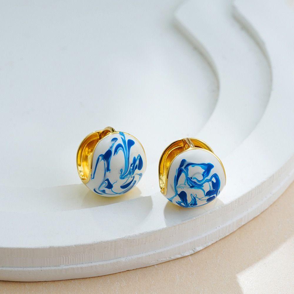 Zinc Zinc Alloy Ceramic Ear Buckle Jewelry Accessories Hoop Earrings Blue and White Porcelain Earrings  Women