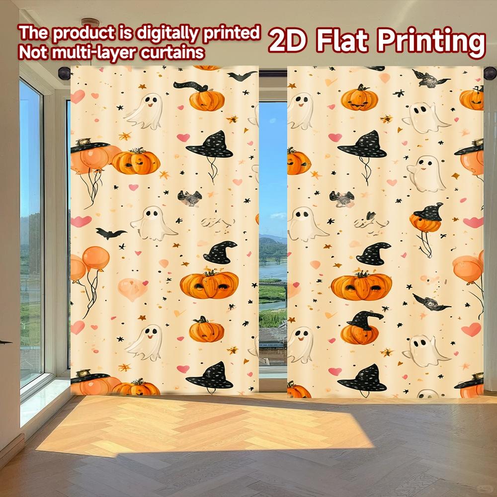 

Flat Printing Curtains Without Rod Halloween Fun Ghosts Pumpkins April Fools Is Day Holiday Set Of 2 Made Polyester W100*H70(CM)-Hooks&2PCS