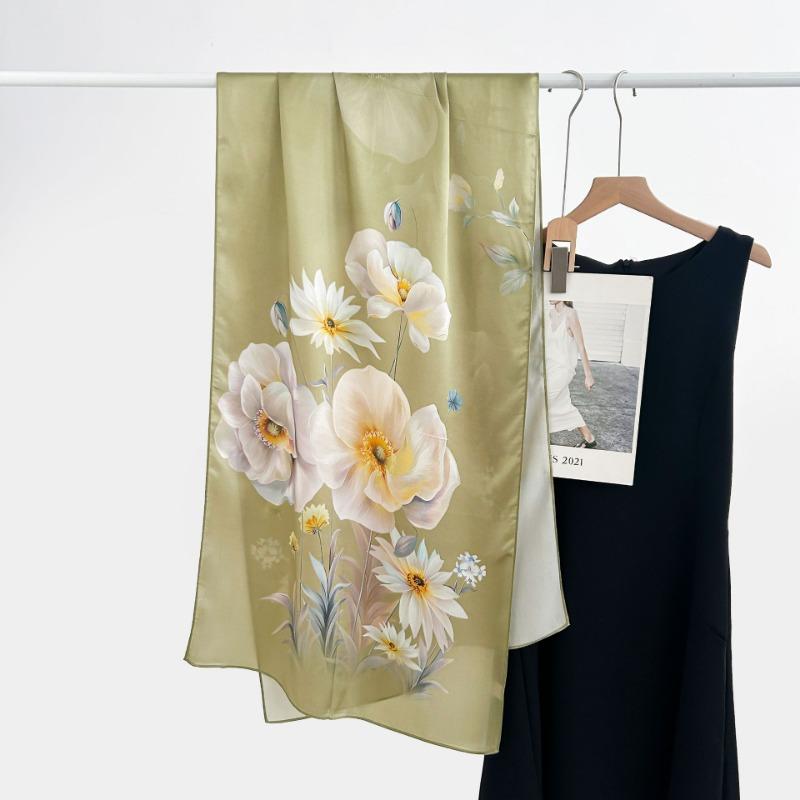 Spring and Autumn New 100 Mulberry Silk Long Scarf Women's Elegant Atmospheric Silk Shawl Versatile High-end Silk Scarf