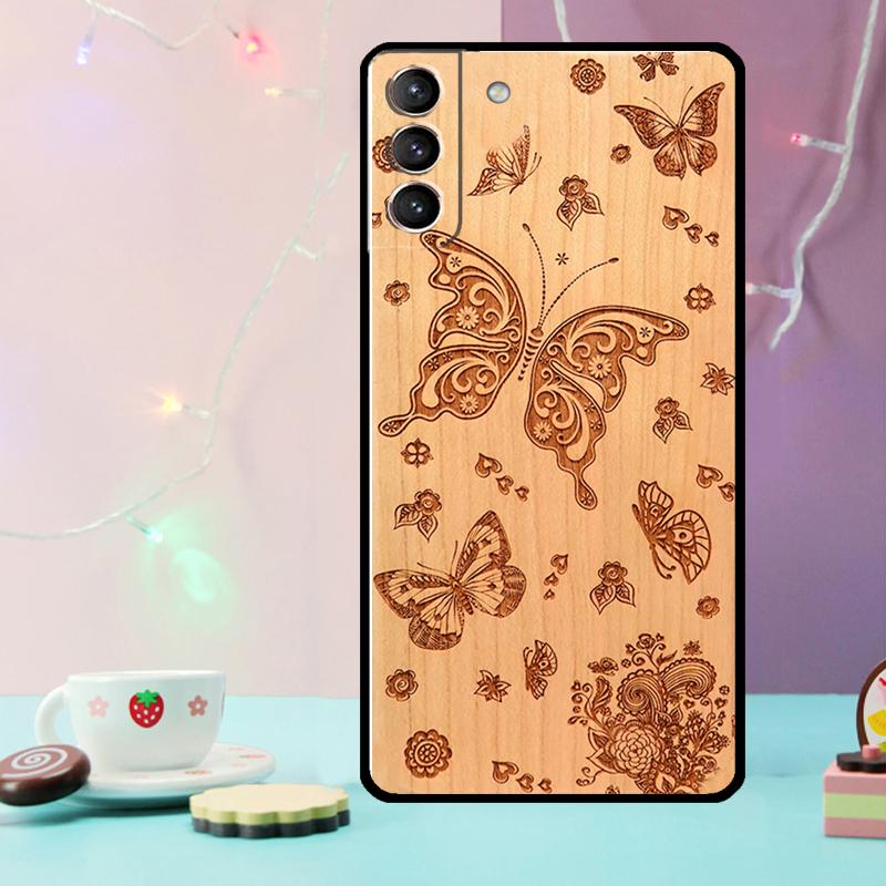 Wolf Bike Butterfly Wood Phone Case For Samsung Galaxy S24 Ultra S20 S21 S22 S23 S25 Ultra S9 S10 Plus S24 FE Cover