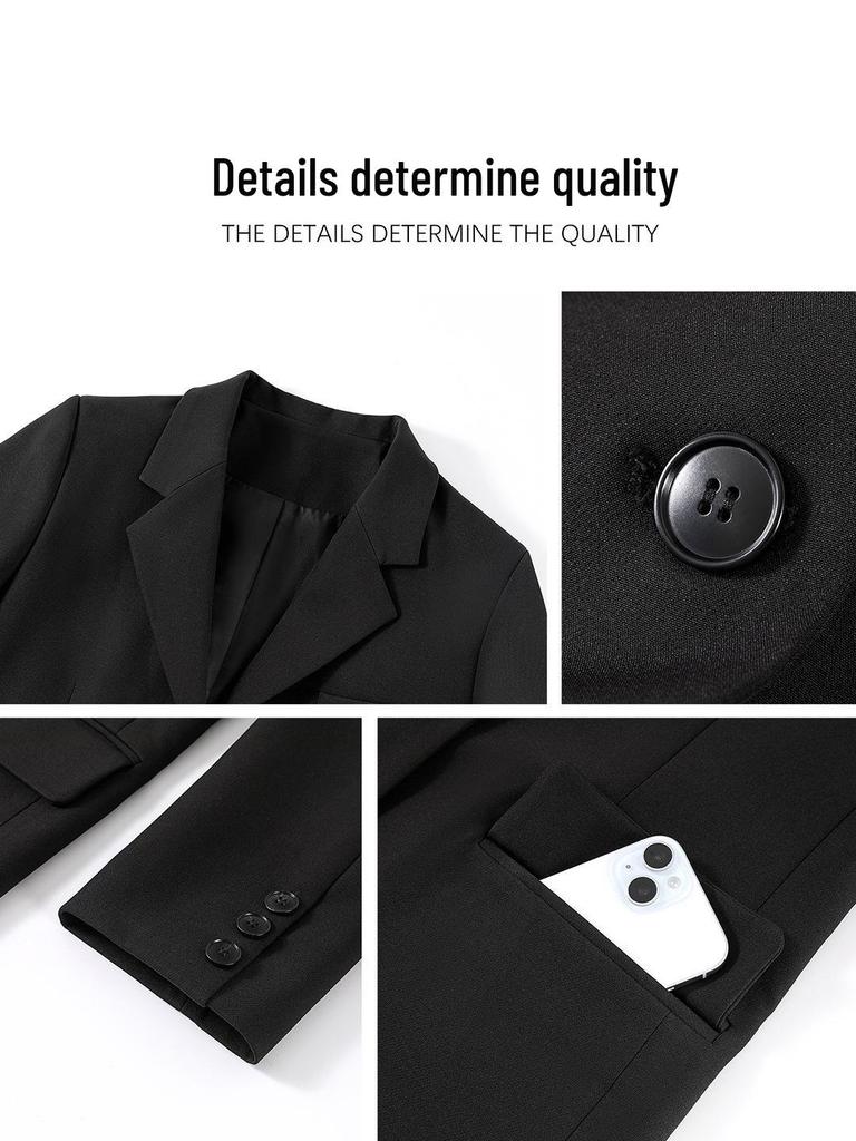 Women's Black Regular Fit Shoulder Suit Jacket - Autumn/Winter Loose Casual Korean Style with High-End Feel