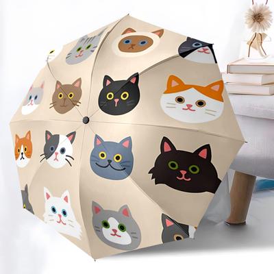 1 Stück Automatisch Öffnungs-/Schließschirm mit Katzenmotiven und Ein-Knopf-Bedienung, Winddichtes Design, Leichter tragbarer Schirm für Damen & Herren 6014