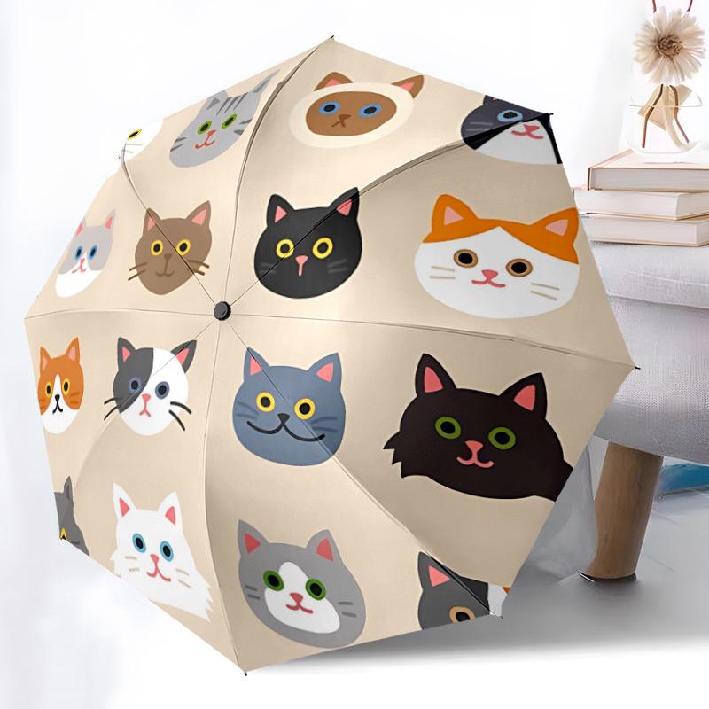 1pc Cat Faces Automatic Open/Close Umbrella with One Touch Button,, Windproof Design   Lightweight Portable Umbrella for Women & Men6014