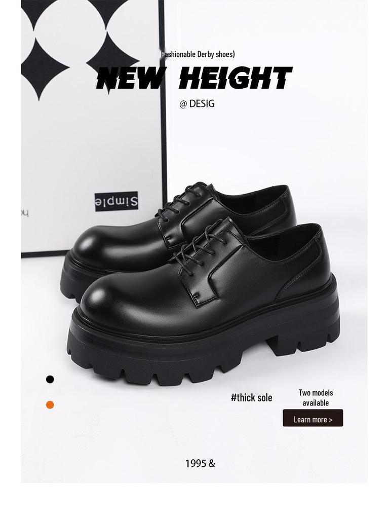 Herren Schwarze Leder Schuhe mit Höhenerhöhung - Dicke Sohle, Big-Toe-Design, Ideal für Hochzeiten und Geschäft.