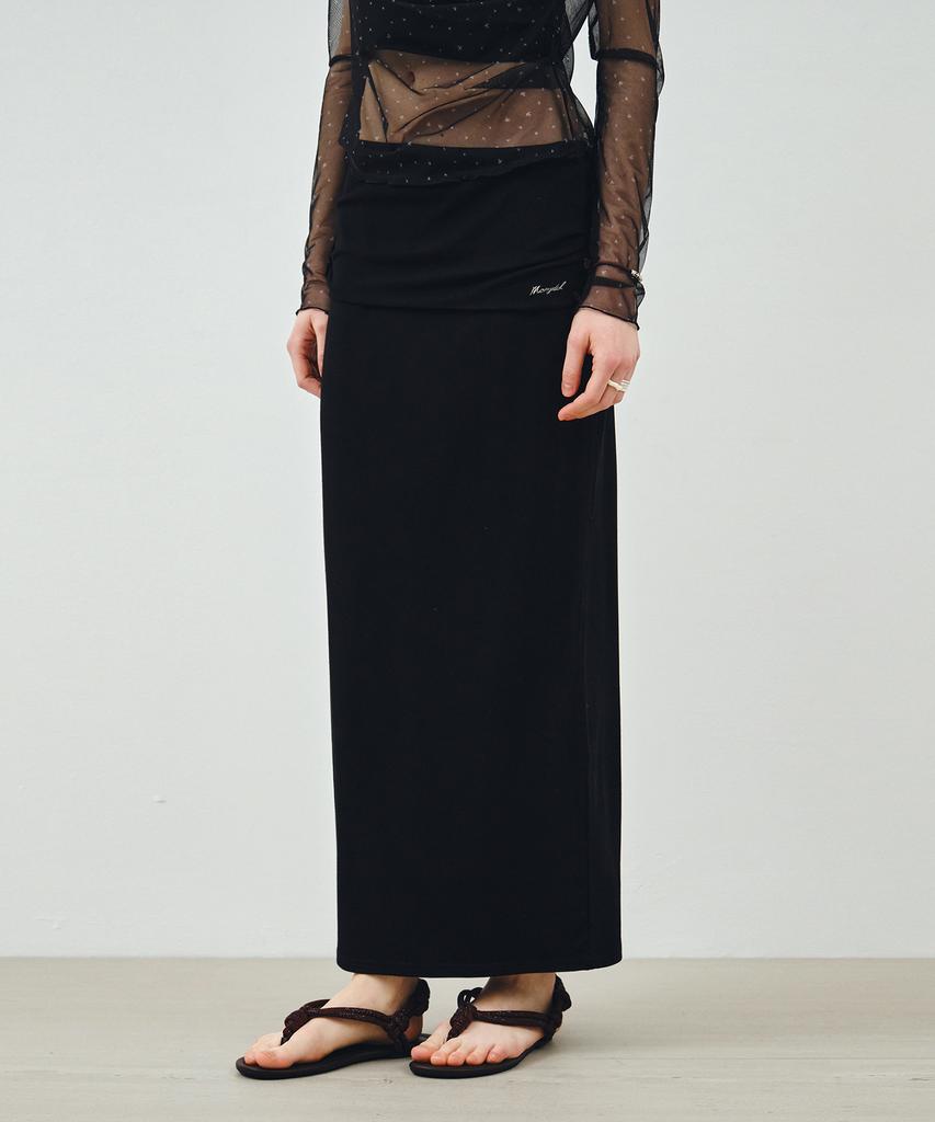 MONGDOL Foldable Banding Long Skirt Black Mdsk034Black