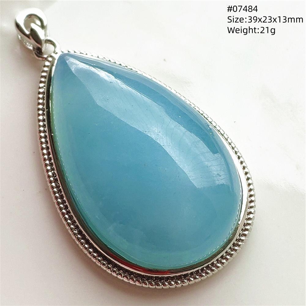 Natural Blue Aquamarine Oval Pendant Jewelry For Women Men Dark Aquamarine Necklace Fashion Brazil AAAAAA