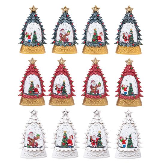 Christmas Snow Ball Lantern Lighted Santa And Christmas Tree Scene Glittering Water Snow Ball Decoration for Home Desktop Decor