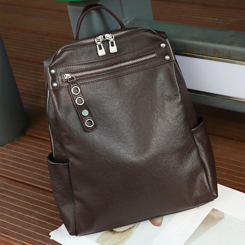 Genuine Leather Women's Bags  Schoolbags  Backpacks  Travel Lightweight Vegetable Tanned Cowhide Spring Women's Niche Fashion Handbag