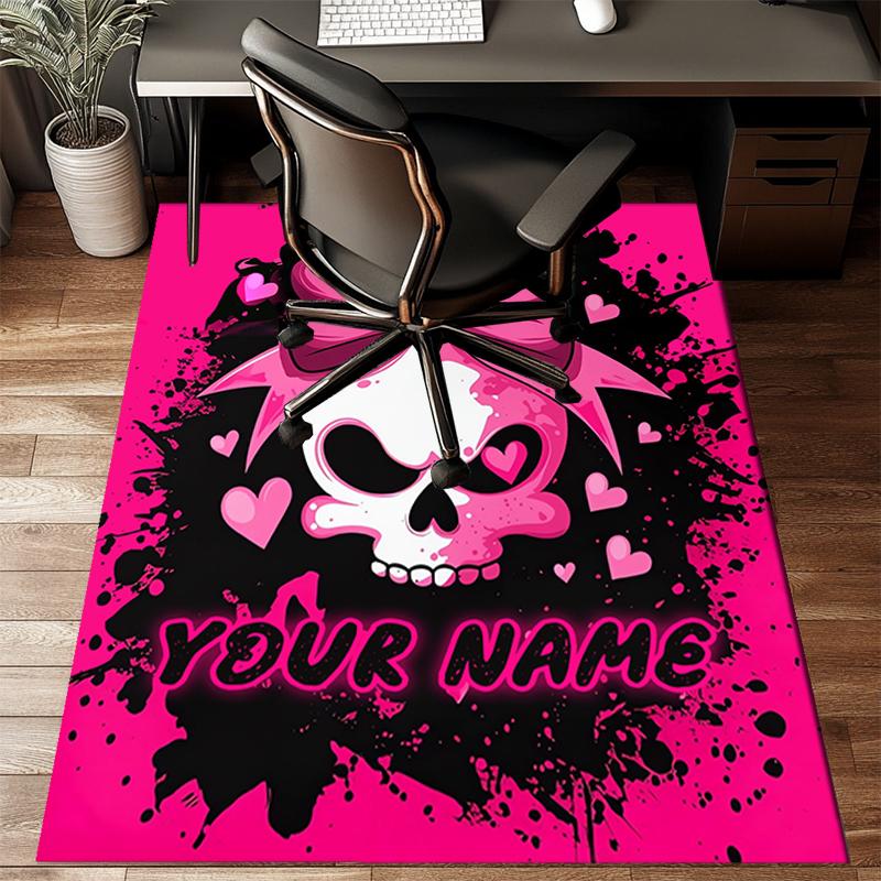 1PC Custom Name Skull Bow Theme Floor Mat Ideal for Living Room, Game Rooms, Office, Bedroom,Floor Mat Playful Design