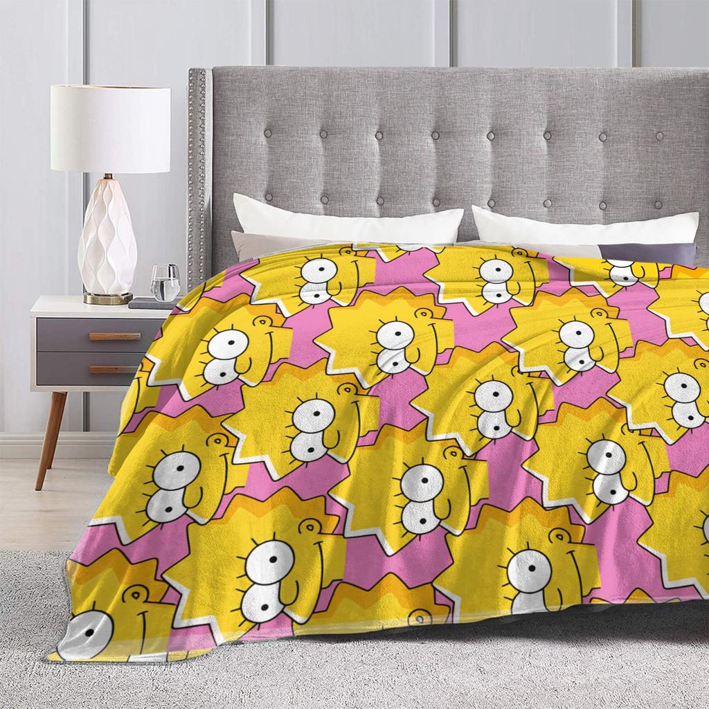 S-Simpsons Lisa Yellow Star Pattern Blankets Quality Soft Cozy Bedding Throws Winter Picnic Couch Bed Funny Bedspread