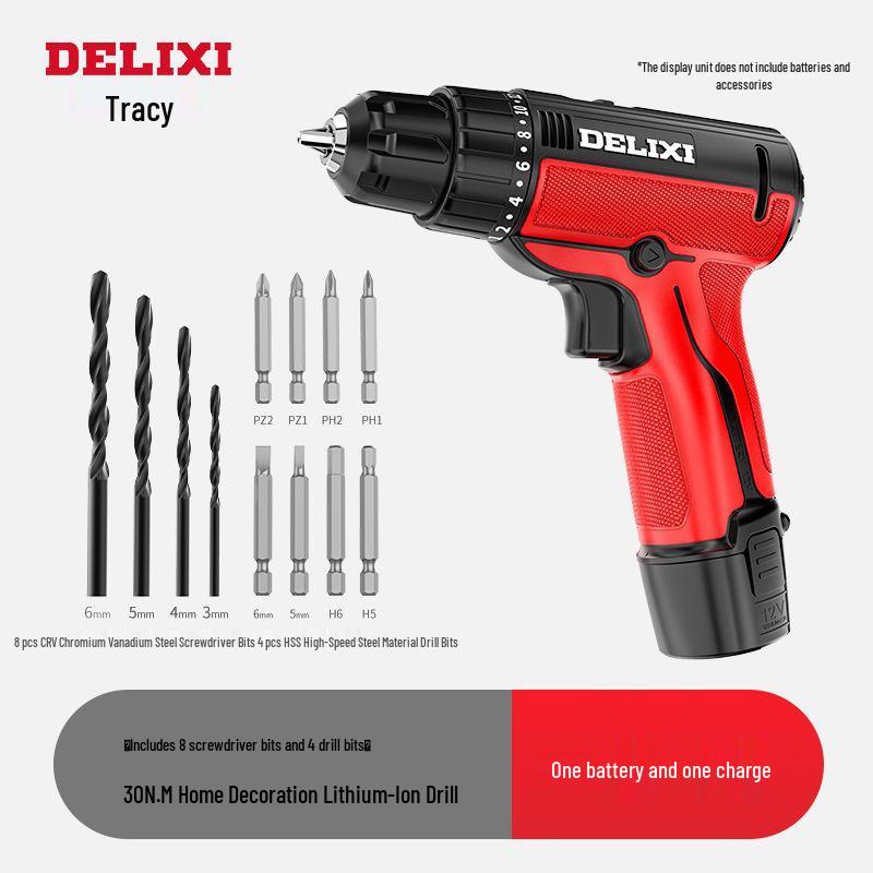 

Delixi Multi-Functional Rechargeable Handheld Electric Drill with Lithium Battery and Impact/Screwdriver Features.