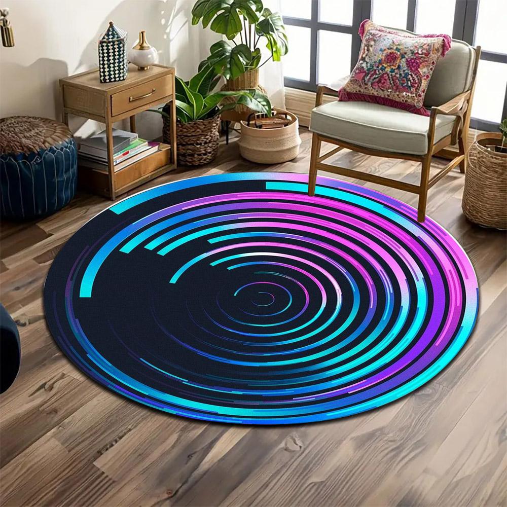 Vibrant Geometric Spiral Pattern Print round rug, living room, bedroom, playroom carpet, non slip floor mat, gift