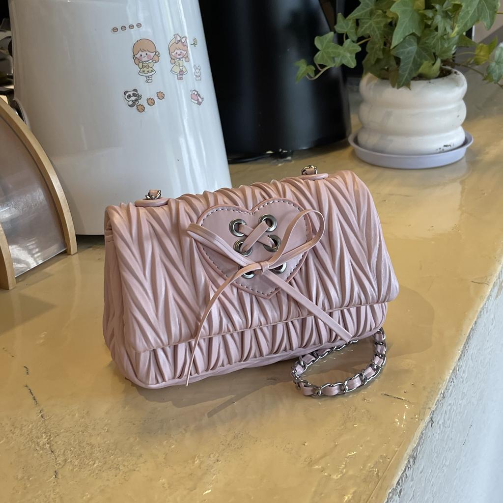 Fashionable and trendy women's  new high-end pleated diamond grid chain single shoulder crossbody small square bag